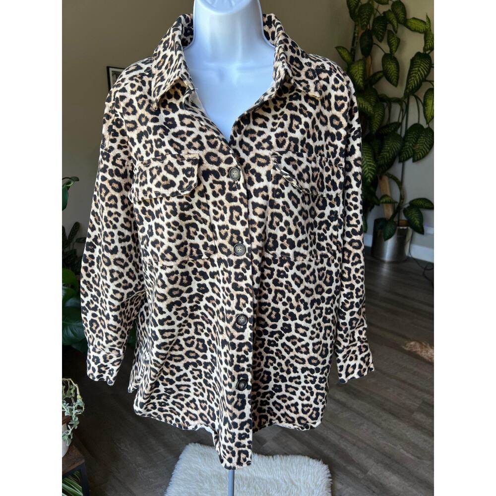H&M‎ Size Medium Oversized Shirt Jacket Leopard Print #502